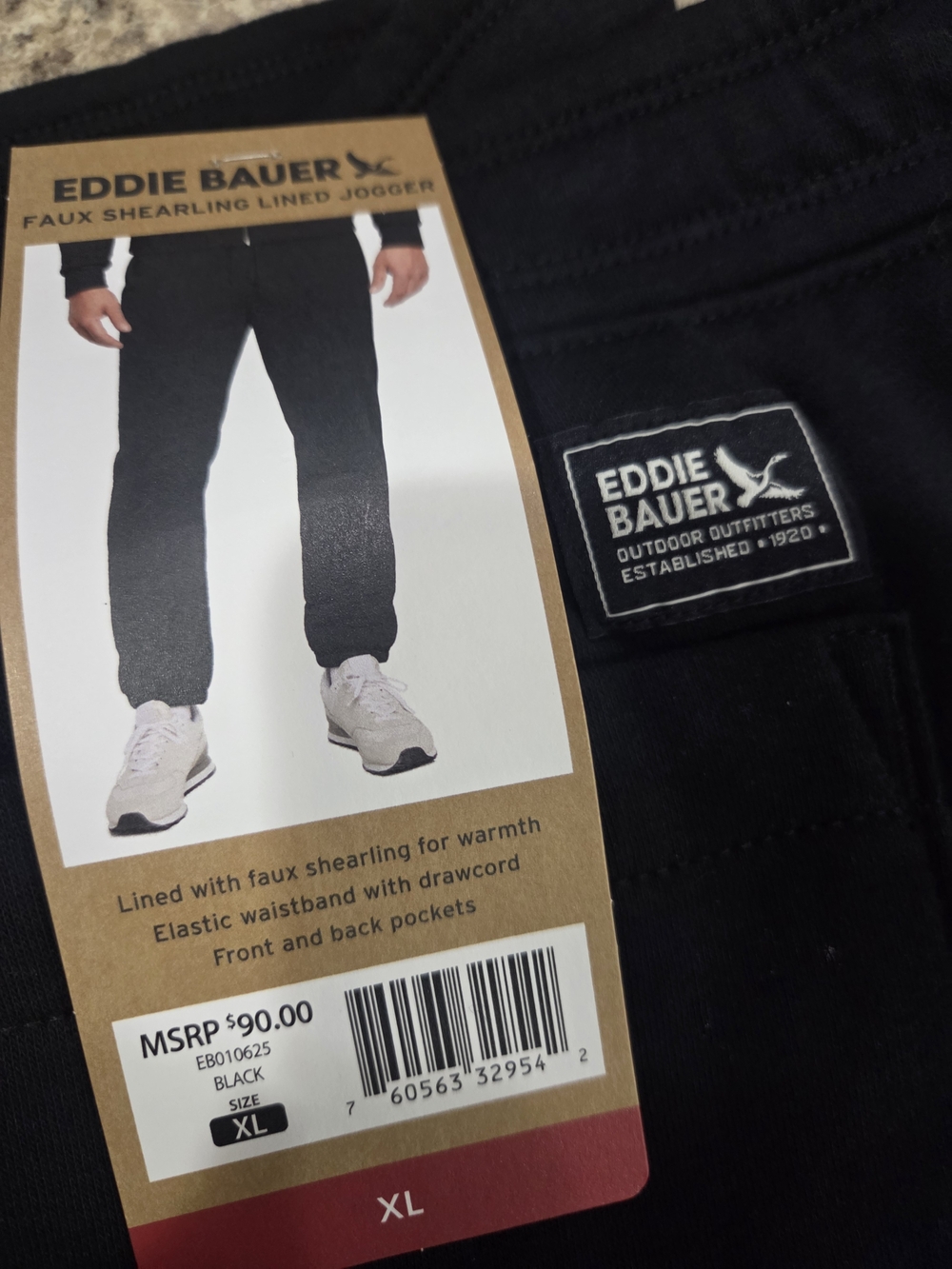 Eddie Bauer Men’s Black Sherpa Lined Jogger Sweat Pants New W/tags XL!